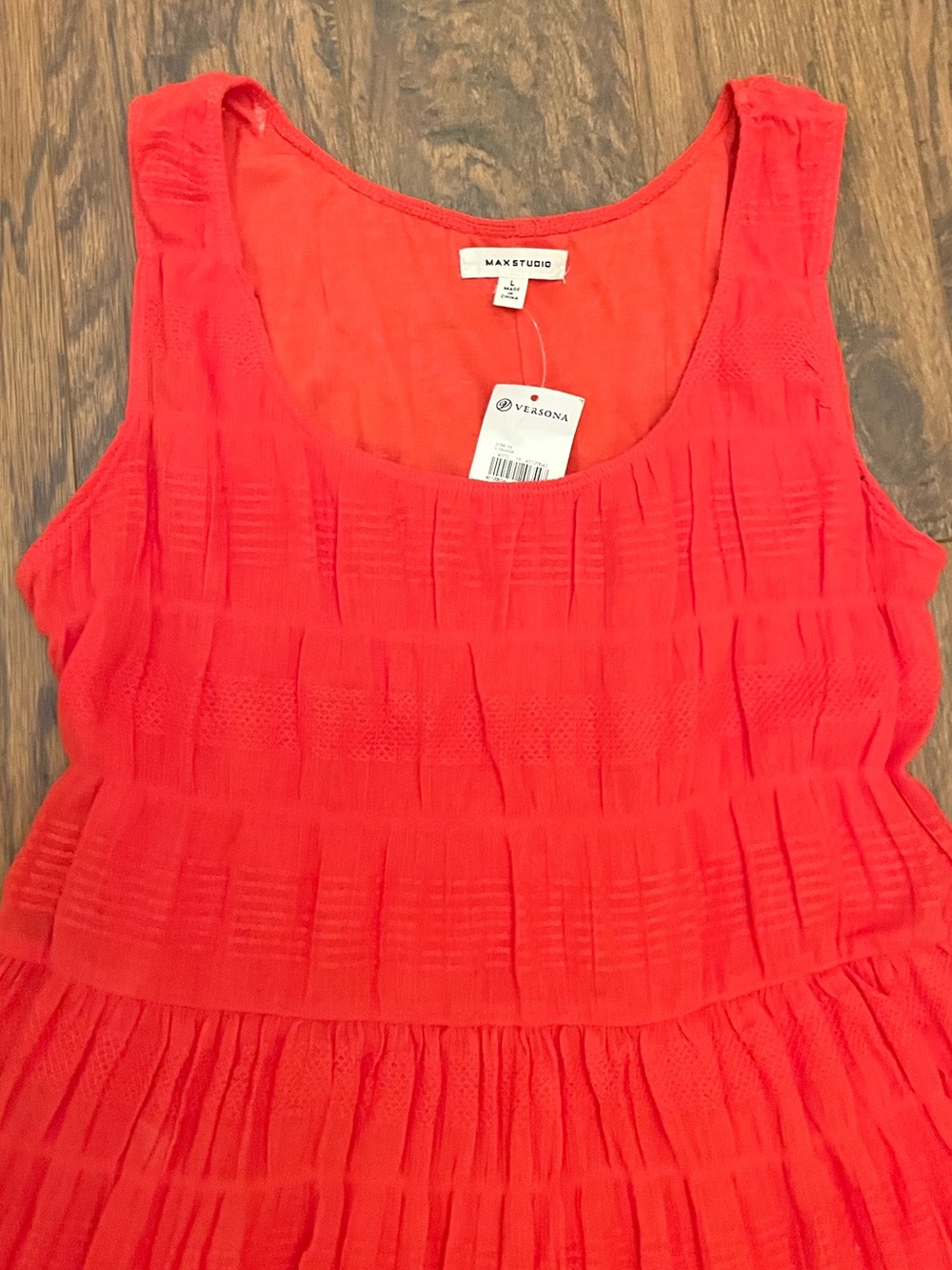 MAX STUDIO CORAL RED ORANGE TEXTURED TIERED DRESS | SLEEVELESS | SIZE L | NWT - Picture 8 of 8